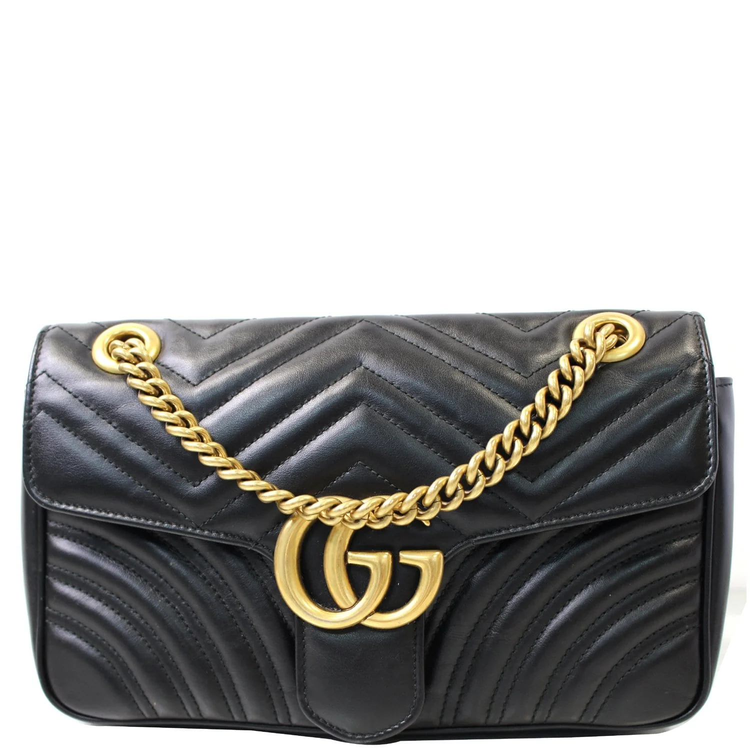 Gucci Black Leather GG Marmont Small Matelassé Shoulder Bag With Heart 443497