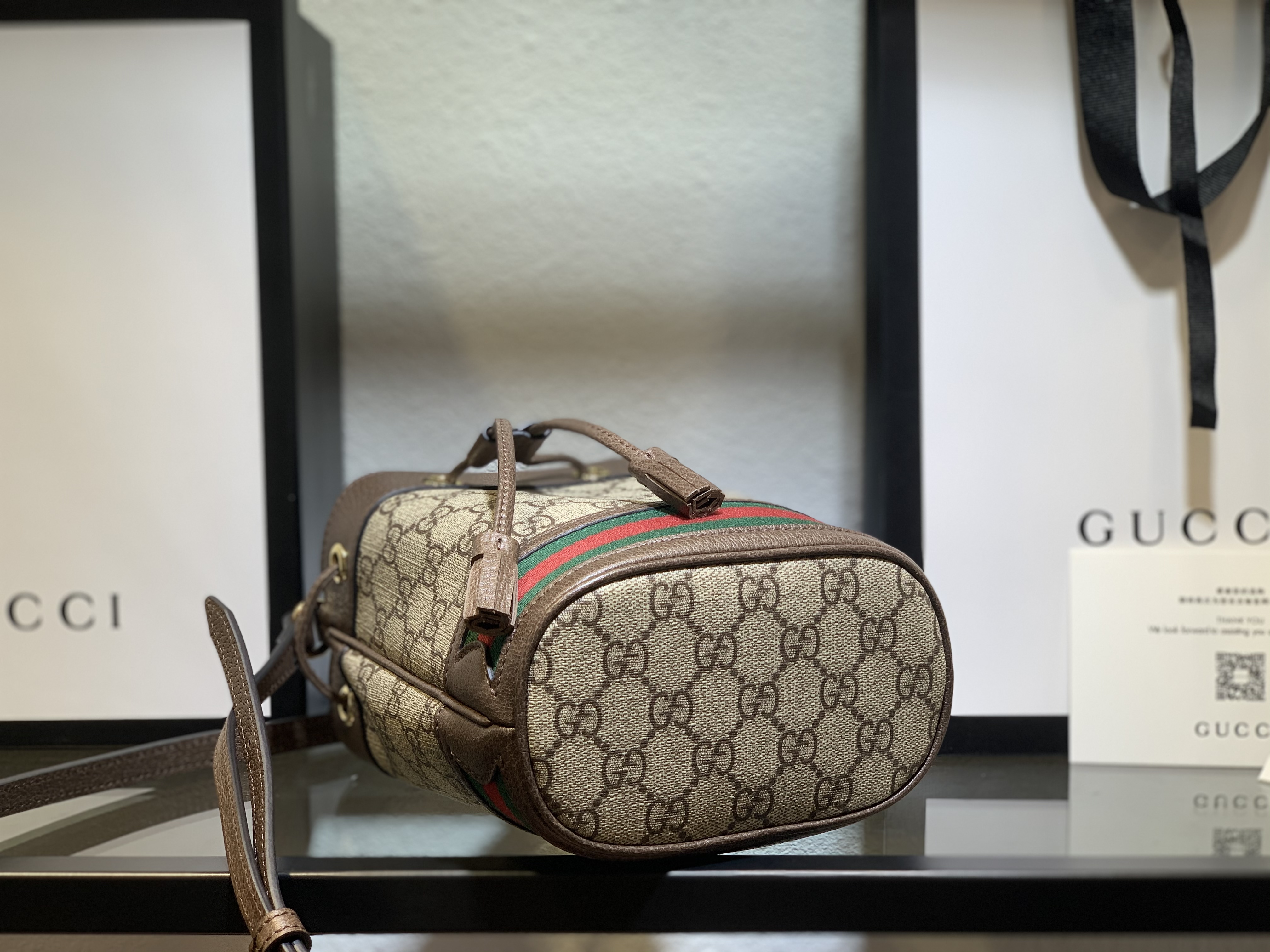 Gucci Beige / Ebony GG Supreme Ophidia Mini Bucket Bag 550620